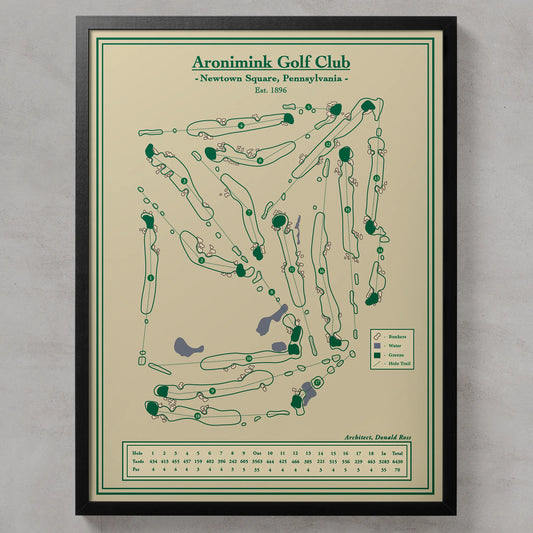 Framed course map of Aronimink Golf Club