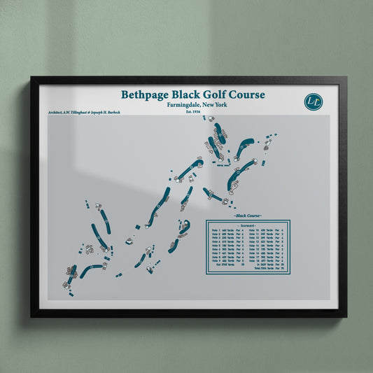 Bethpage Black Golf Course Map Print - Legacy Series - Black Frame