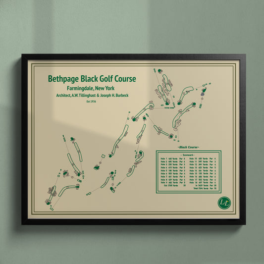 Bethpage Black Golf Course Map Print - Blueprint Series - Black Frame