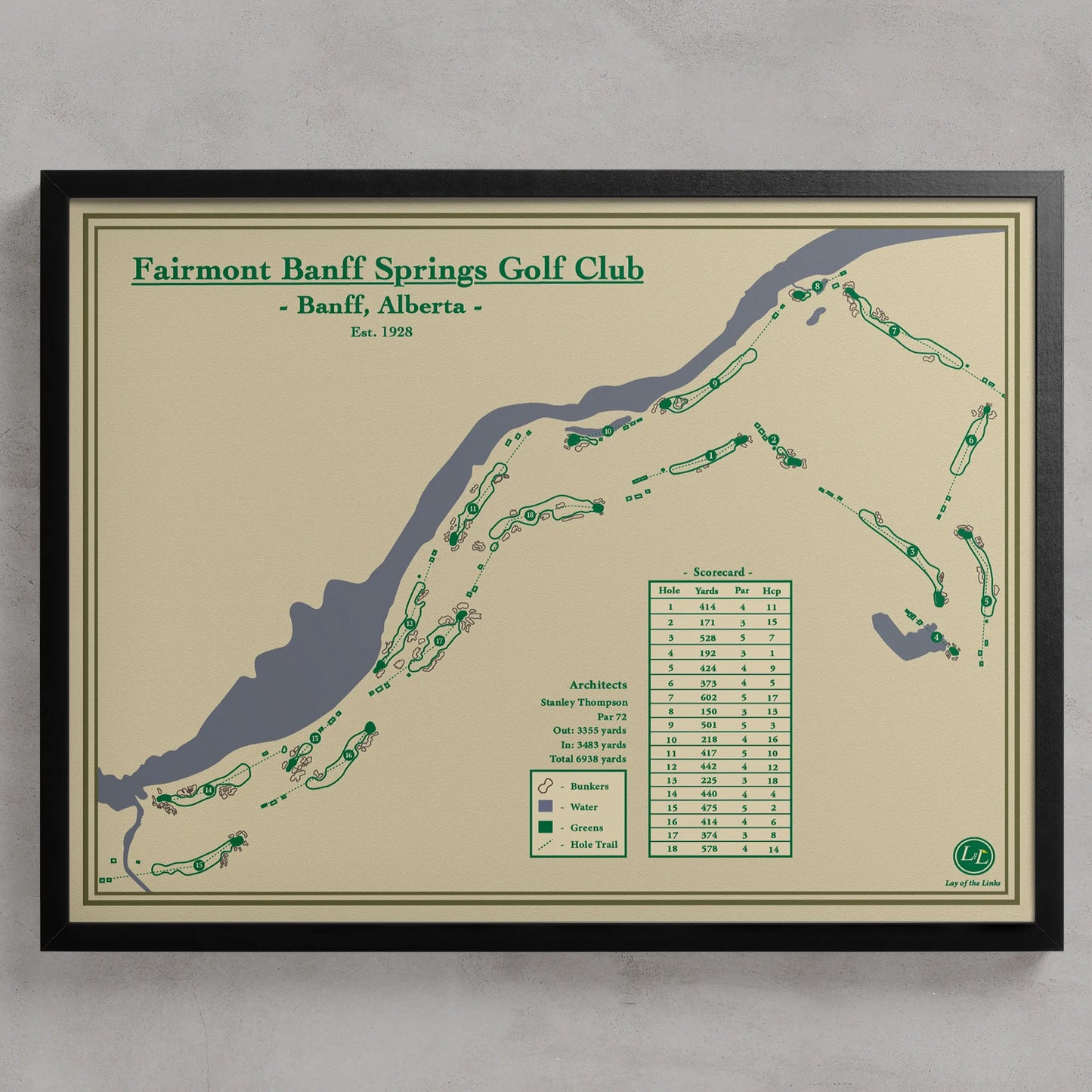 Fairmont Banff Springs Course Map Print - Framed in Black