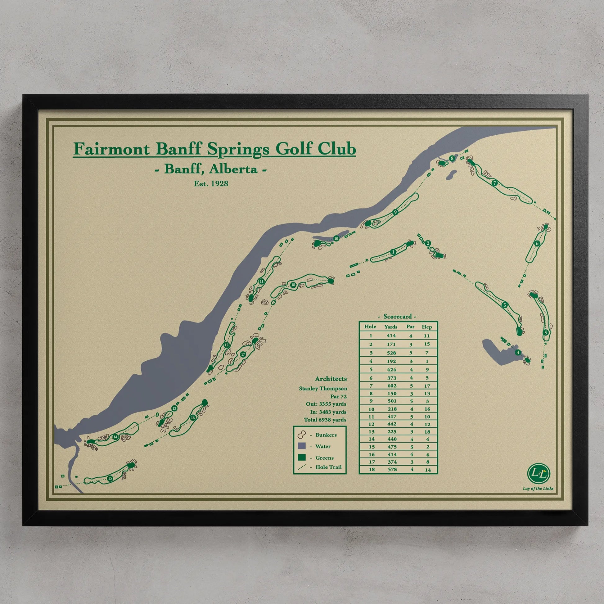 Fairmont Banff Springs Course Map Print - Framed in Black
