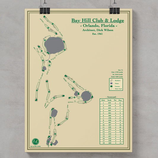 Golf course map of Bay Hill Club & Lodge in Orlando, Florida, Arnold Palmer Invitational