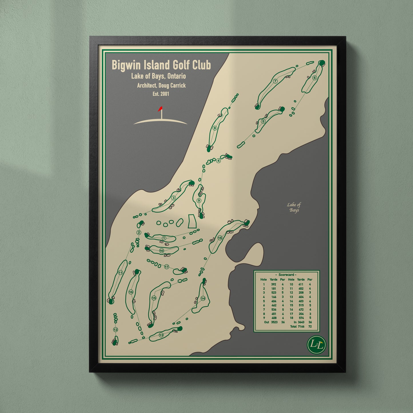 Framed Course map of Bigwin Island Golf Club - Blueprint Series