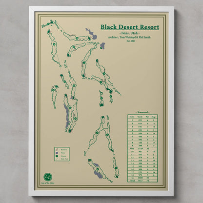 Framed map of Black Desert Resort in Ivins, Utah on a beige background