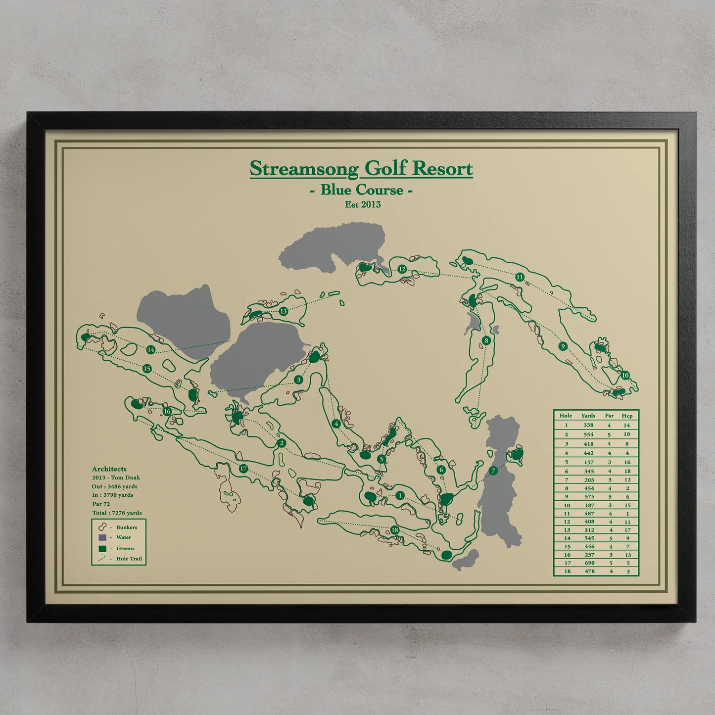 Framed course  map of Streamsong Golf Resort's Blue Course in Florida