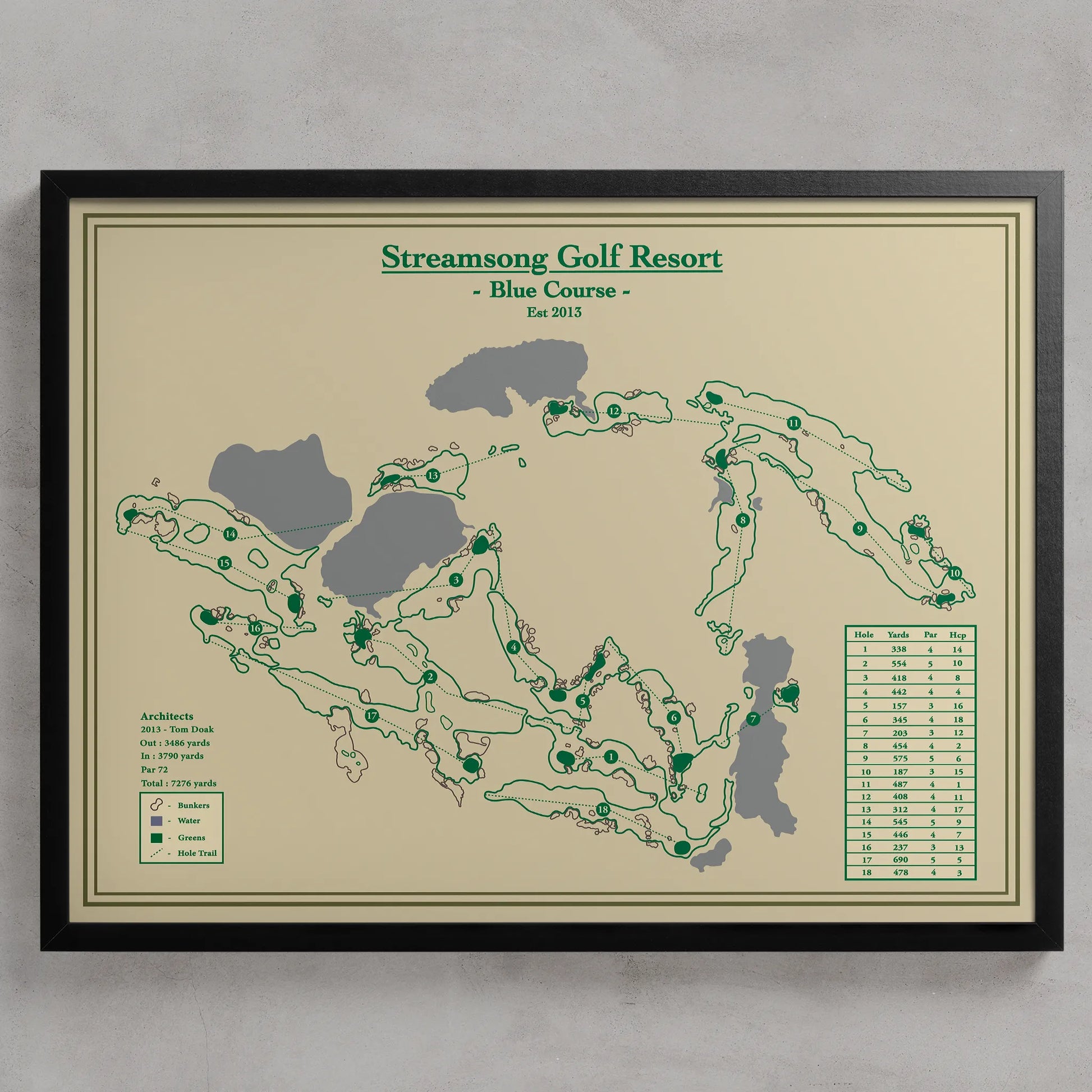 Framed course  map of Streamsong Golf Resort's Blue Course in Florida