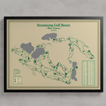 Framed course  map of Streamsong Golf Resort's Blue Course in Florida