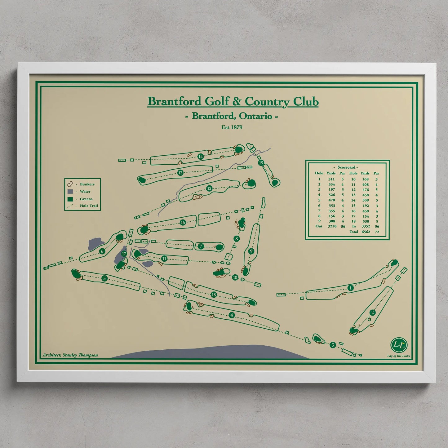Framed map of Branford Golf & Country Club on a beige background