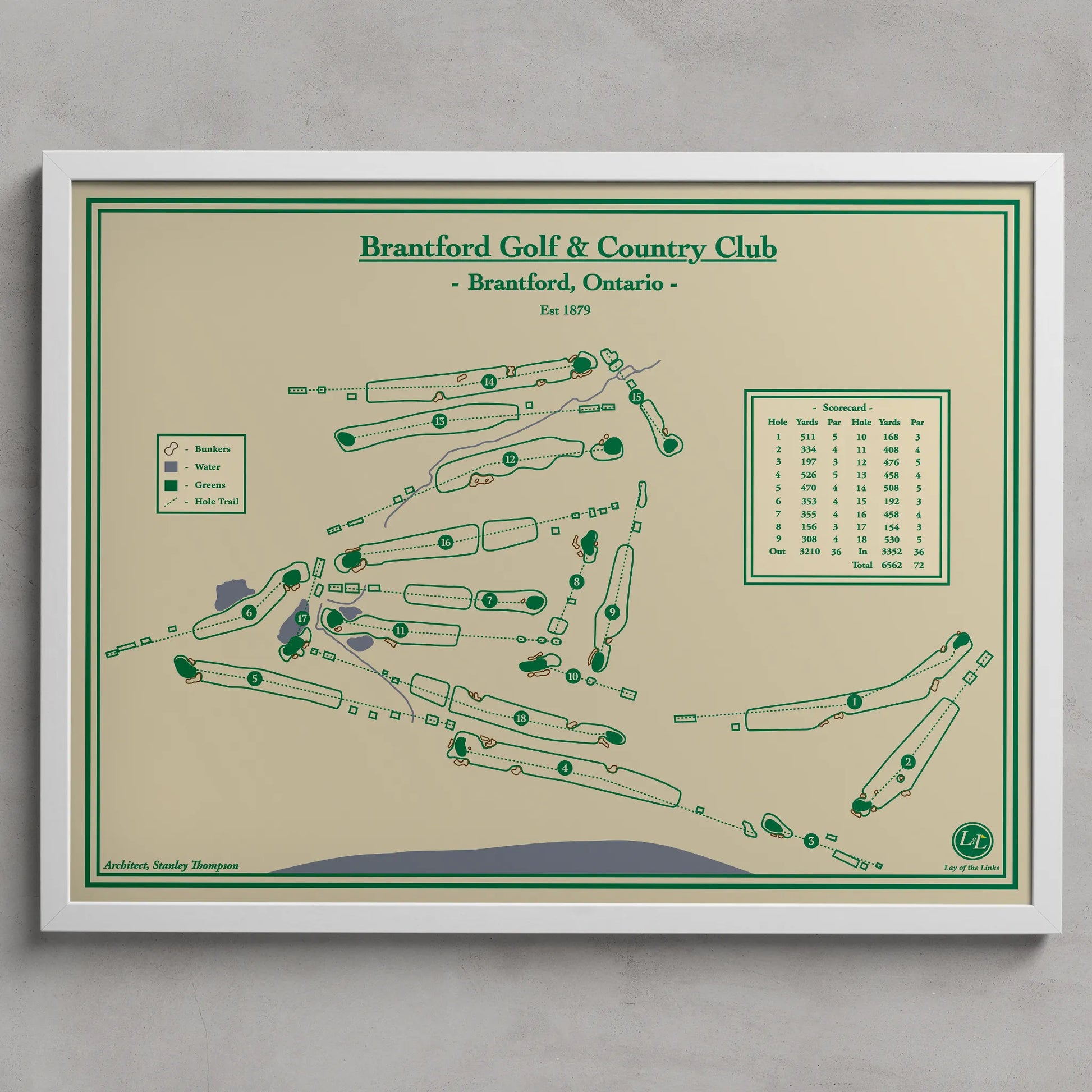 Framed map of Branford Golf & Country Club on a beige background