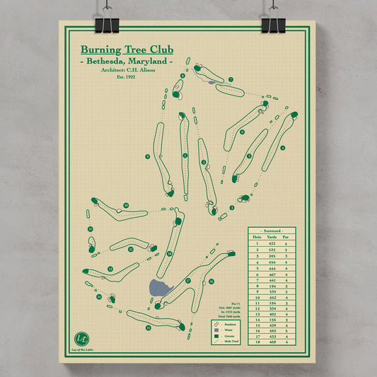 Burning Tree Club Course Map Print in Maryland