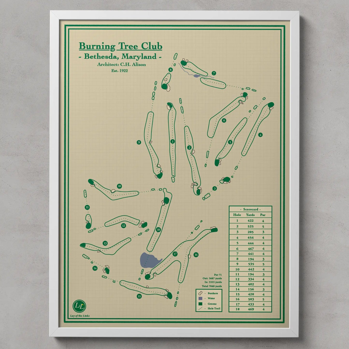 Burning Tree Club Golf Map Blueprint Wall Art