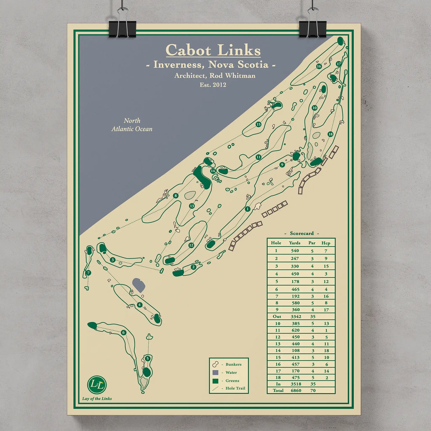 Cabot Links Course Map Print - Inverness, Nova Scotia