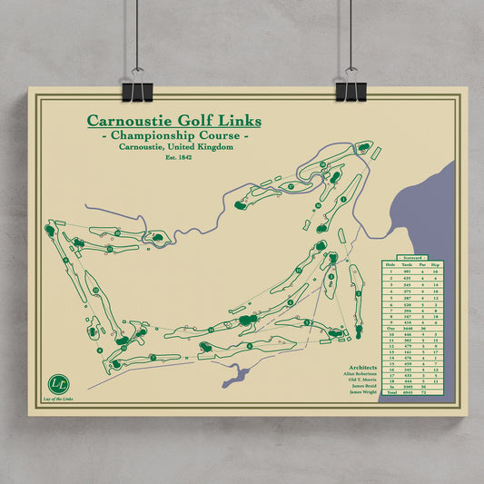 Course Map Print of Carnoustie Golf Links' Championship Course