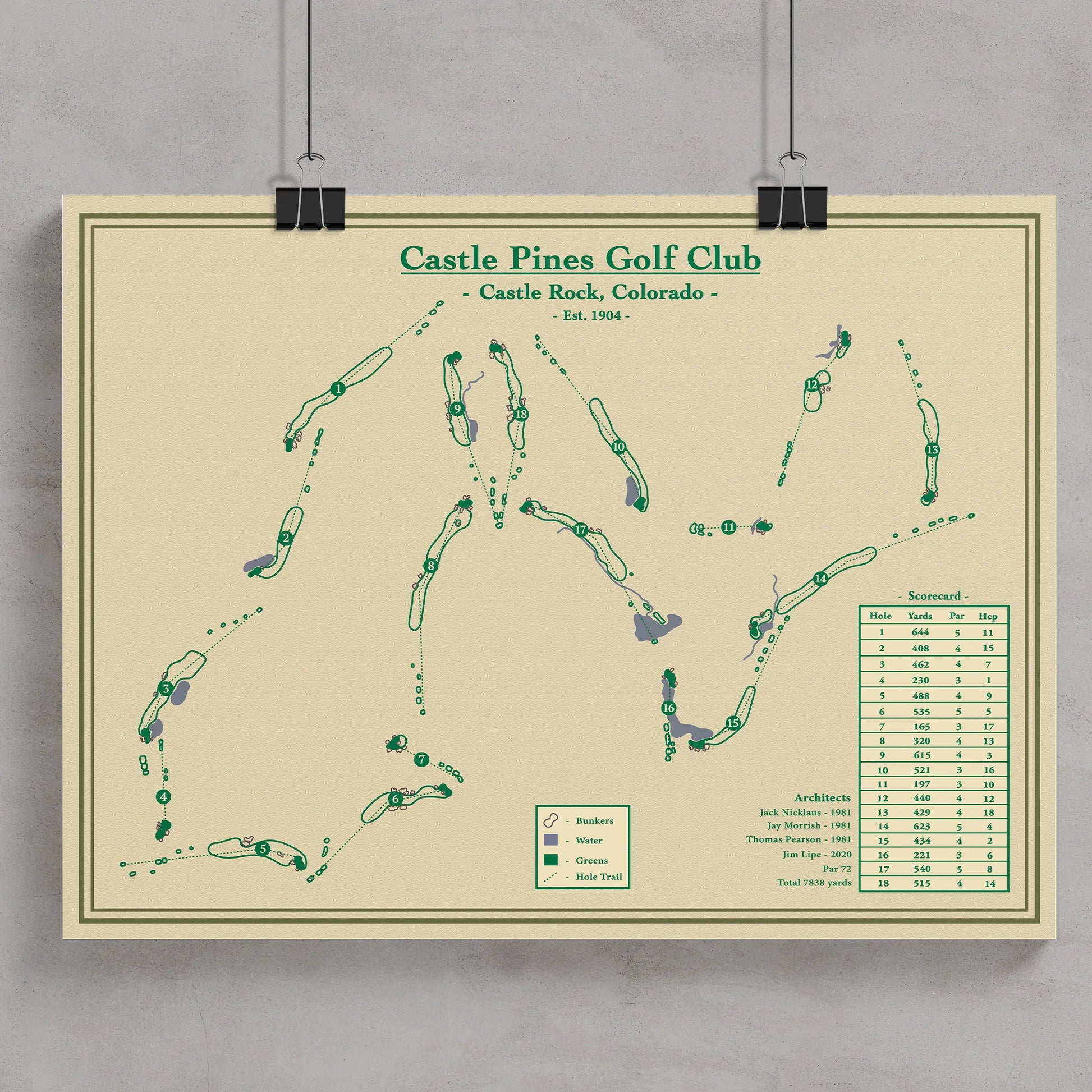 Castle Pines Golf Club Course Map Print designed by Lay of the Links