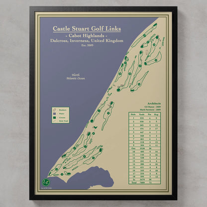 Framed map of Castle Stuart Golf Links in Inverness, United Kingdom