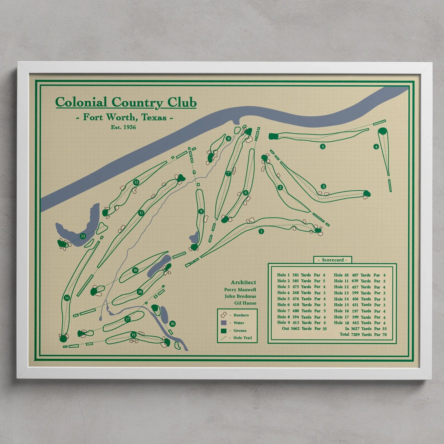 Colonial Country Club Course Map Print designed by Lay of the Links 