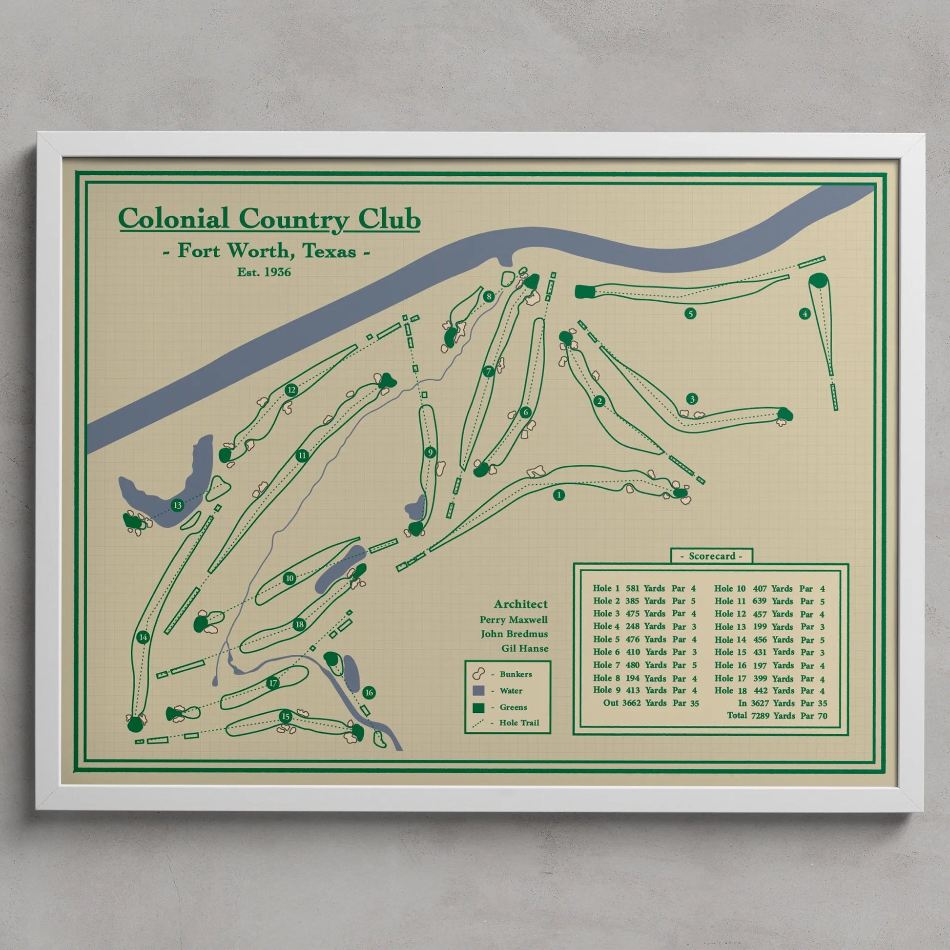 Colonial Country Club Course Map Print designed by Lay of the Links 