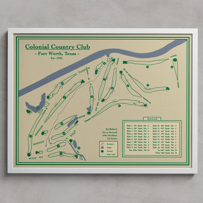 Colonial Country Club Course Map Print designed by Lay of the Links 