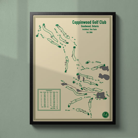 Course Map of Coppinwood Golf Club - Black Frame - Blueprint Series