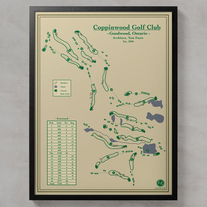 Framed golf course map of Coppinwood Golf Club