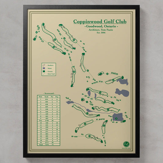 Framed golf course map of Coppinwood Golf Club