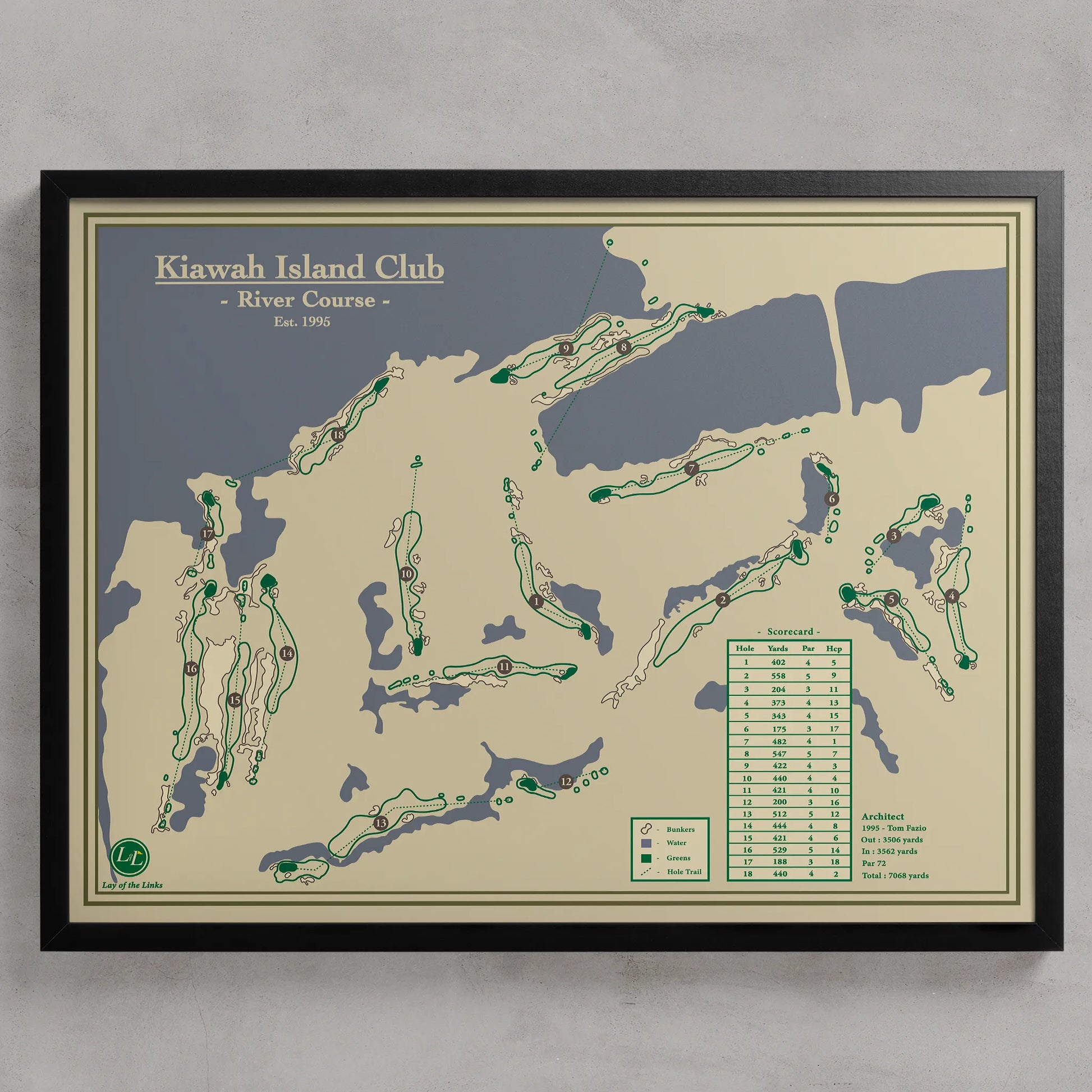 Kiawah Island River Course map print designed by Lay of the Links