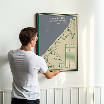 Course Map Blueprint of Cabot Cliffs in Inverness, Nova Scotia, designed by Lay of the Links