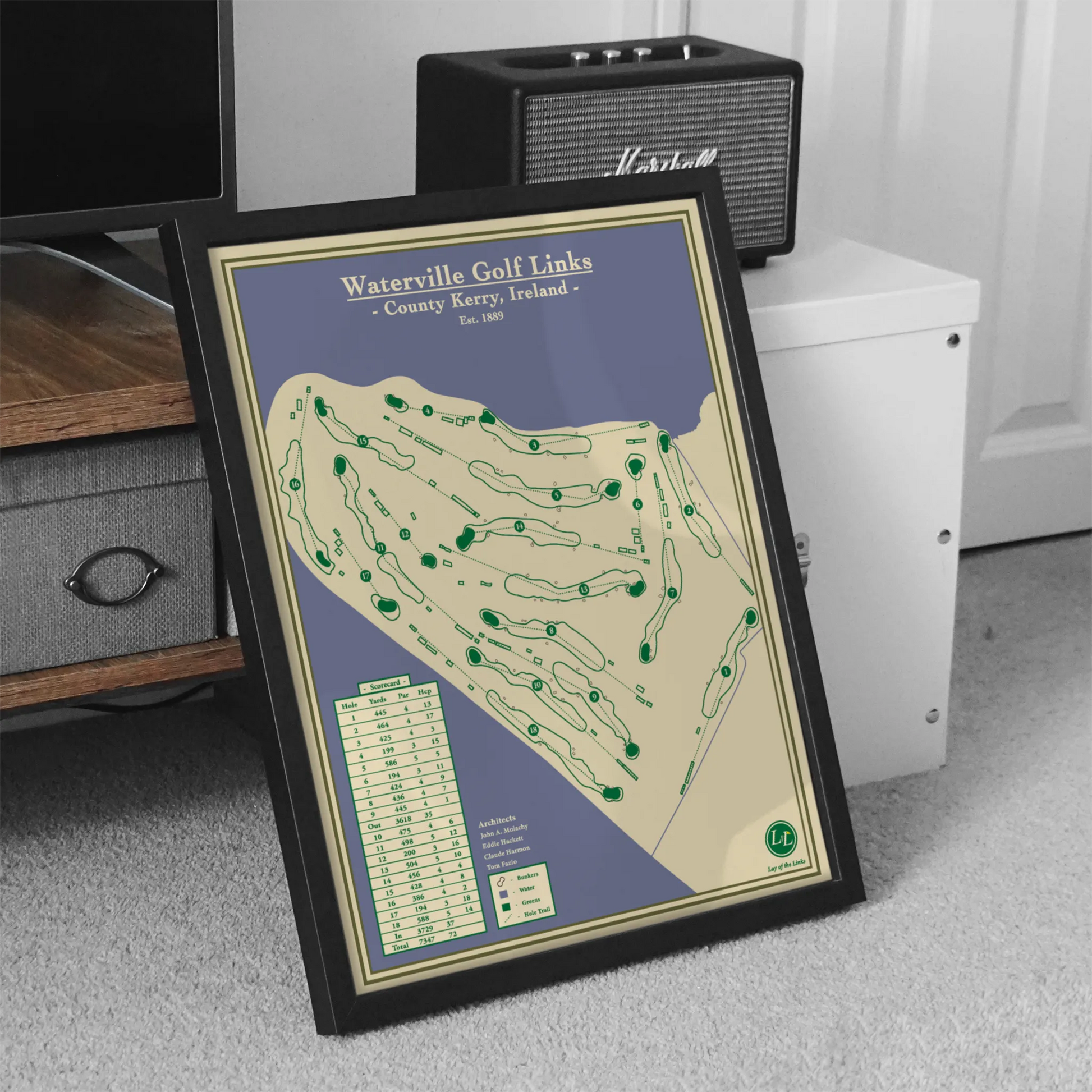 Waterville Golf Links course map blueprint - vintage golf art