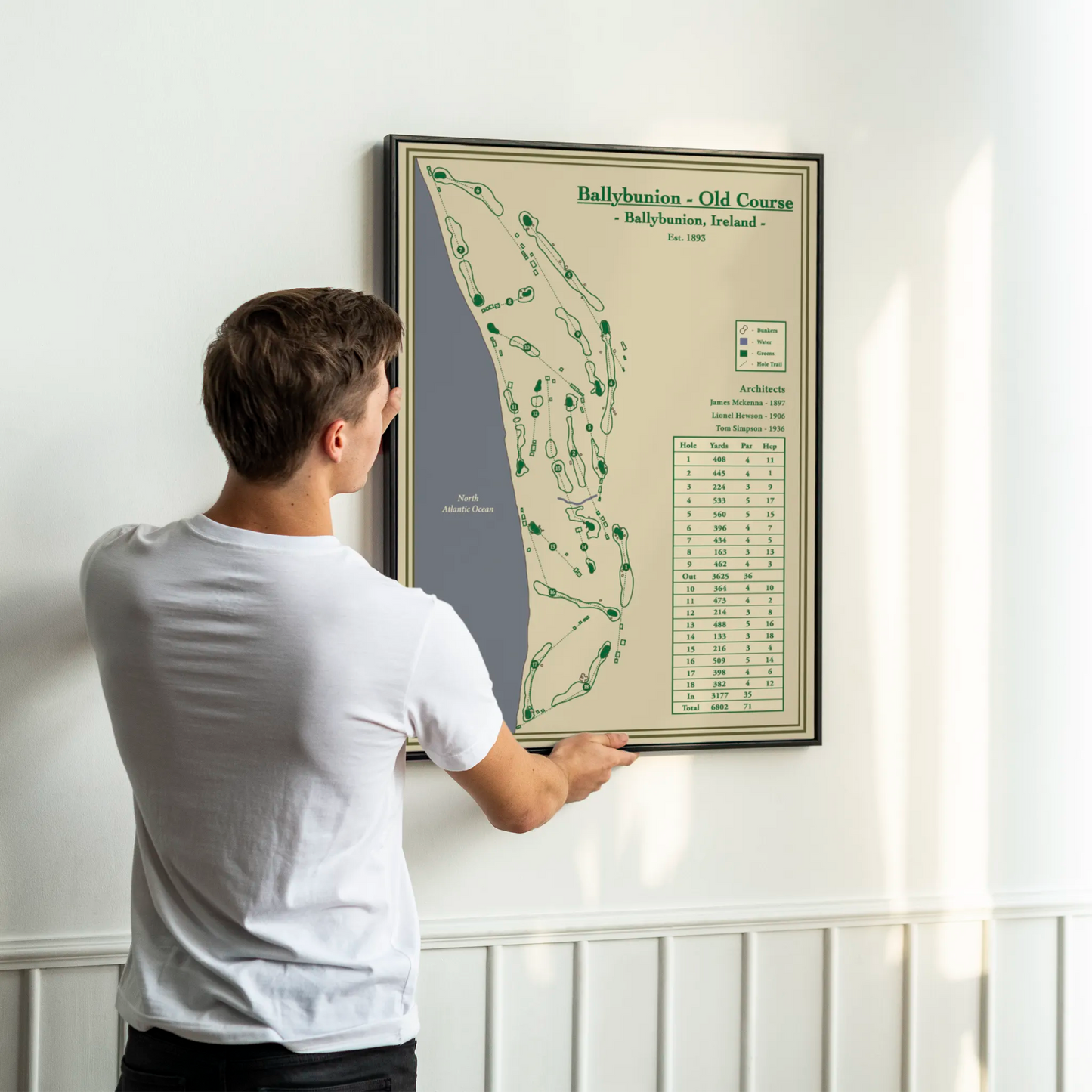 Framed Course Map of Ballybunion Old Course located on the coast of Ireland