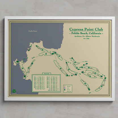 Cypress Point Golf Course Map Print - White Frame