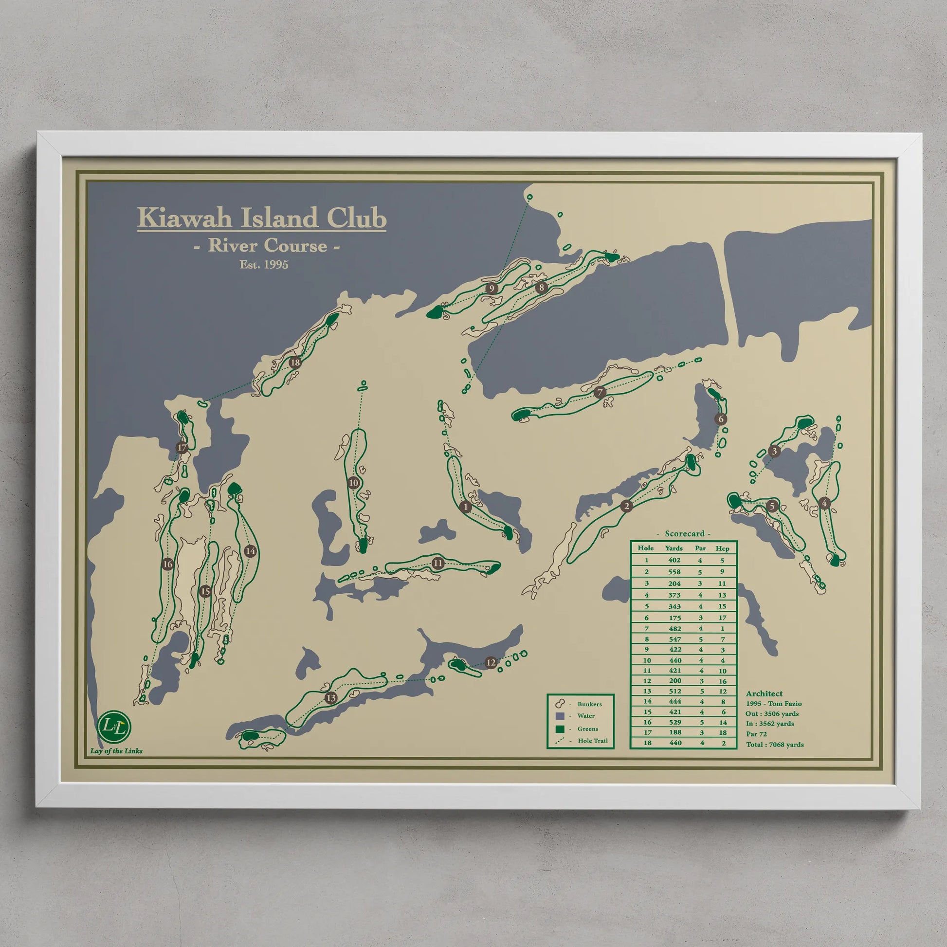Kiawah Island River Course map Blueprint, Charleston South Carolina Golf