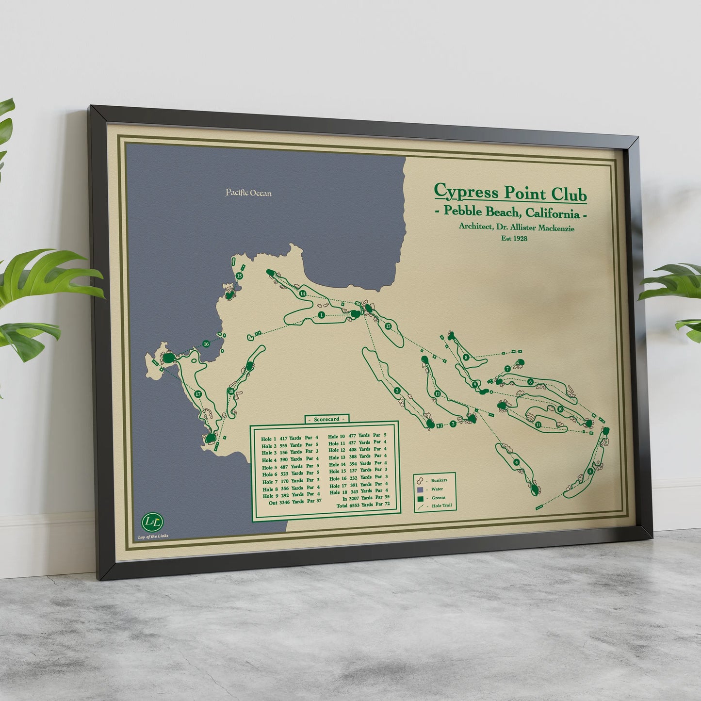 Cypress Point Golf Course Map Print Art
