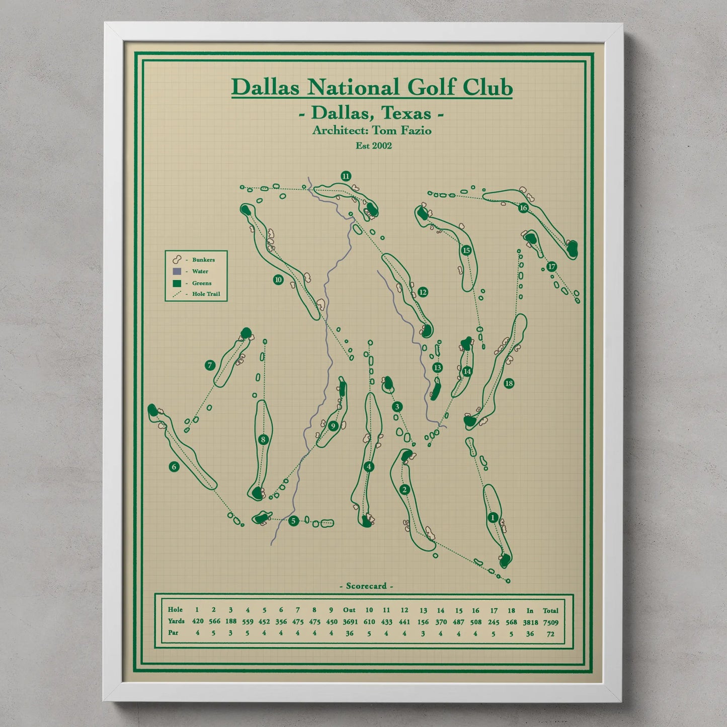 Golf Course Map Prints - Dallas National Golf Club in Texas