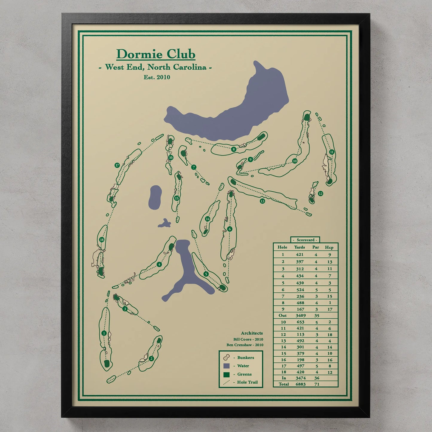 Framed course map print of the Dormie Club 