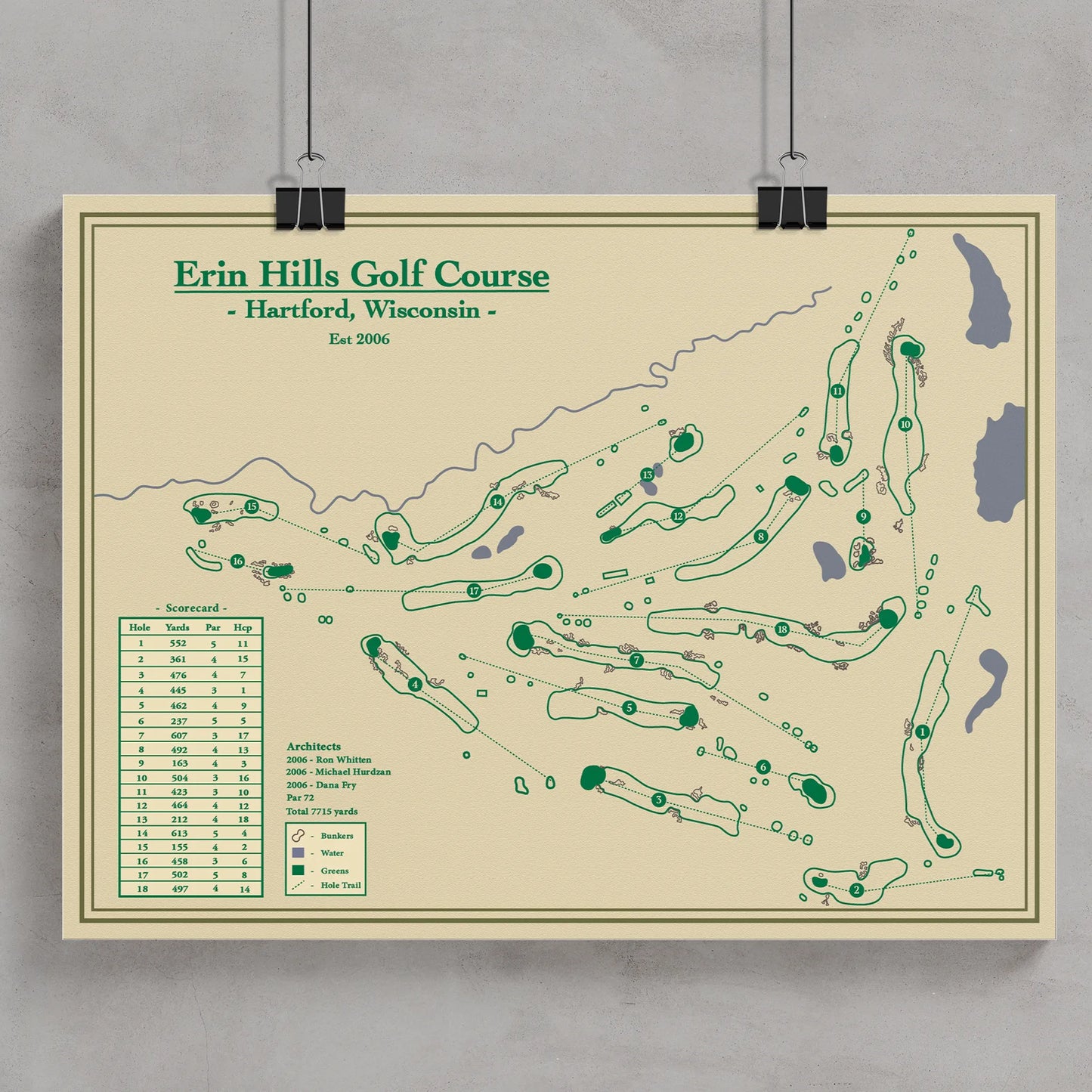 Erin Hills Golf Course Map Print - Lay of the Links Golf Art