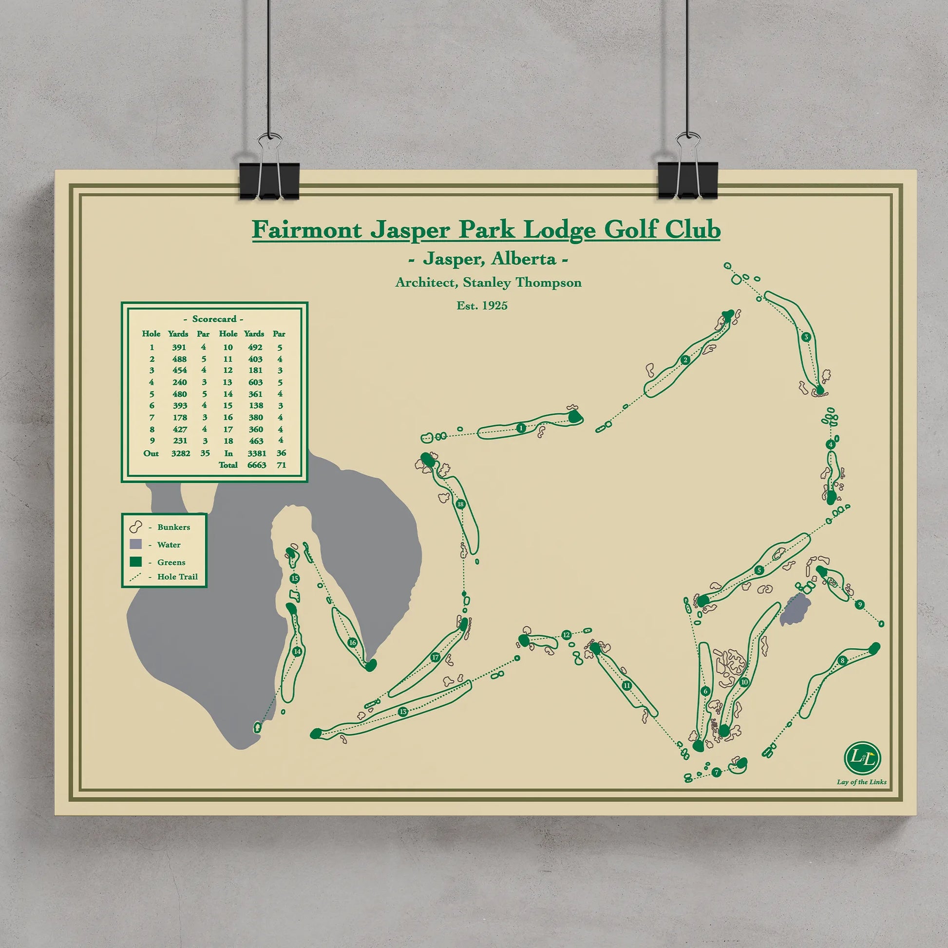 Golf course print of Fairmont Jasper Park Lodge Golf Club