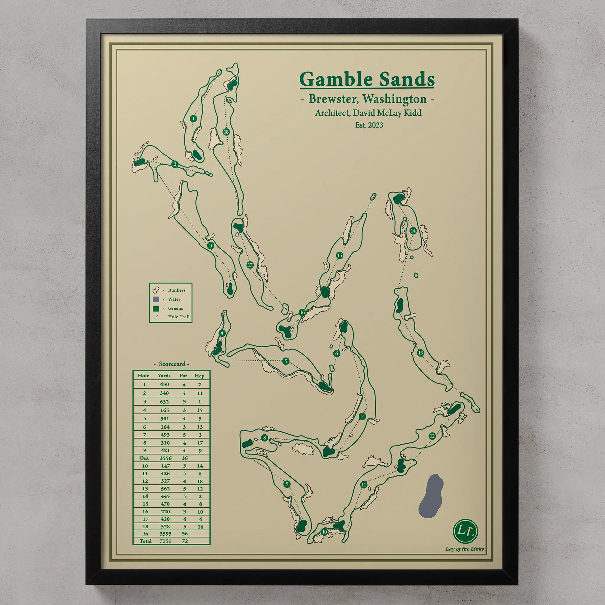 Gamble Sands golf course map print - Washington, USA