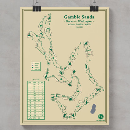 Gamble Sands golf course map print - Washington, USA Golf Art