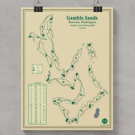 Gamble Sands golf course map print - Washington, USA Golf Art
