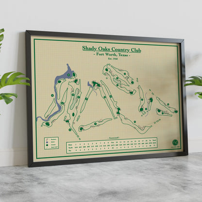 Shady Oaks Country Club - Course Map Print. located in Fort Worth, Texas