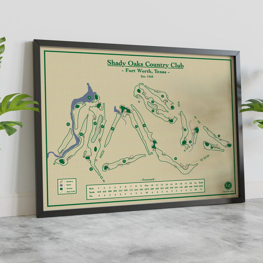 Shady Oaks Country Club - Course Map Print. located in Fort Worth, Texas