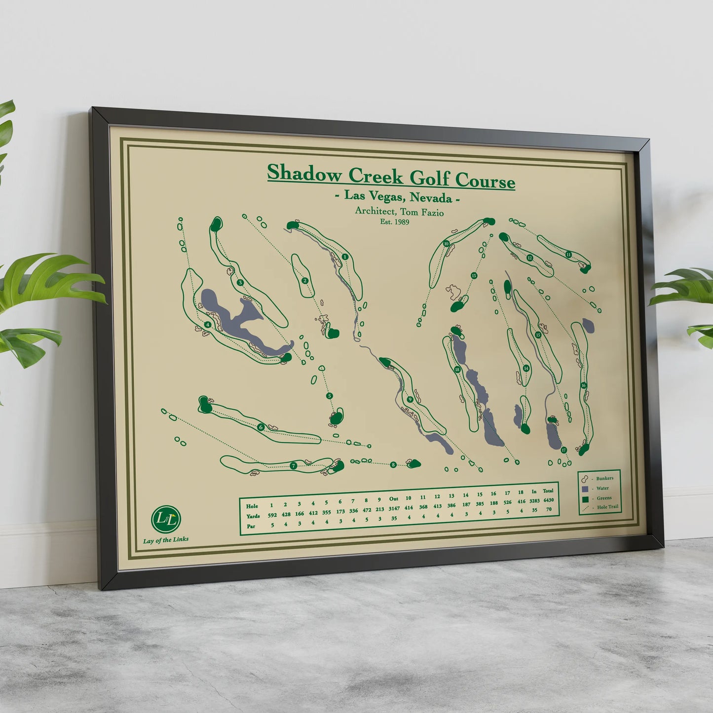 Shadow Creek Golf Course Map Blueprint, Nevada Golf Art