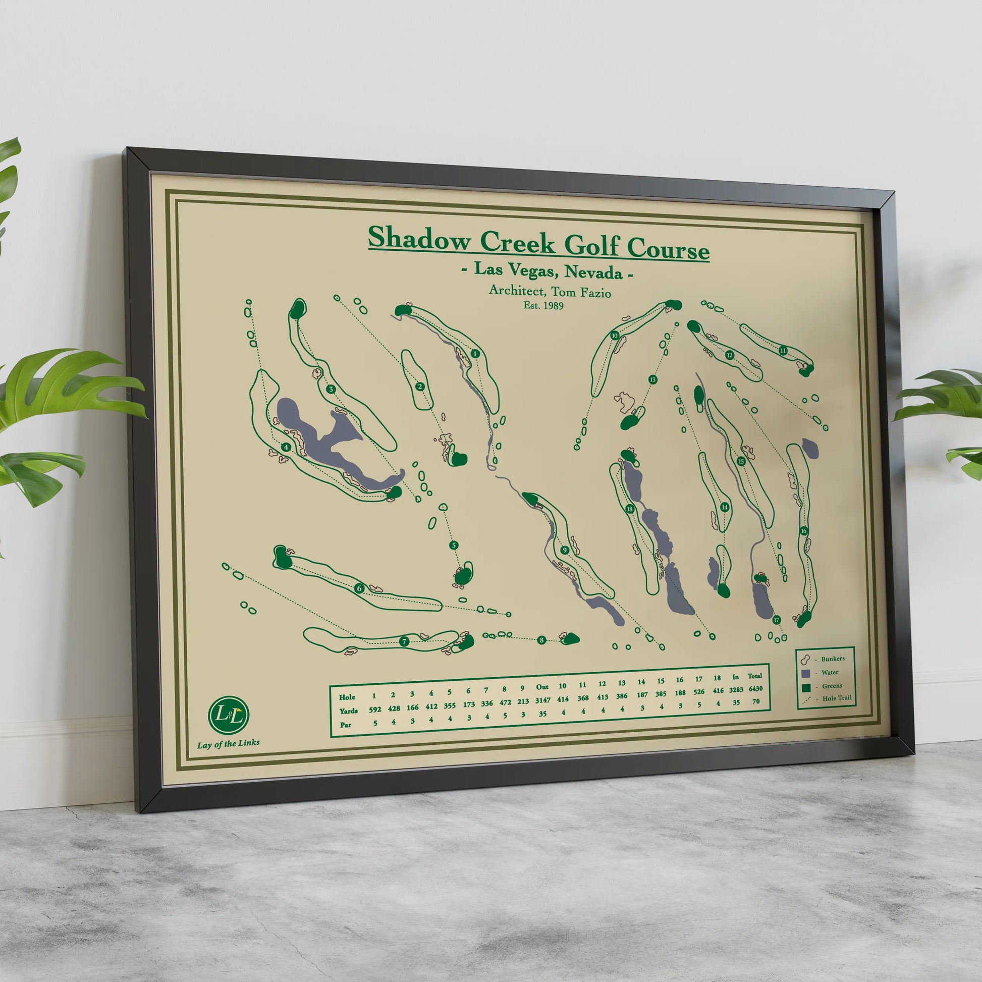 Shadow Creek Golf Course Map Blueprint, Nevada Golf Art