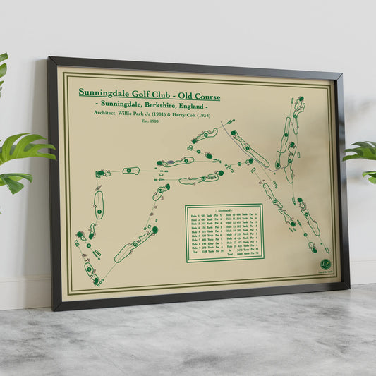 Course map print of Sunningdale Golf Club's Old Course in England