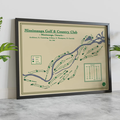 Framed course map of Mississauga Golf & Country Club on a neutral background
