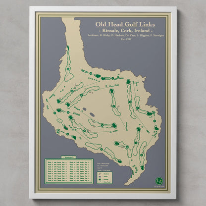 Map of Old Head Golf Links, Kinsale, Cork, Ireland on a gray background