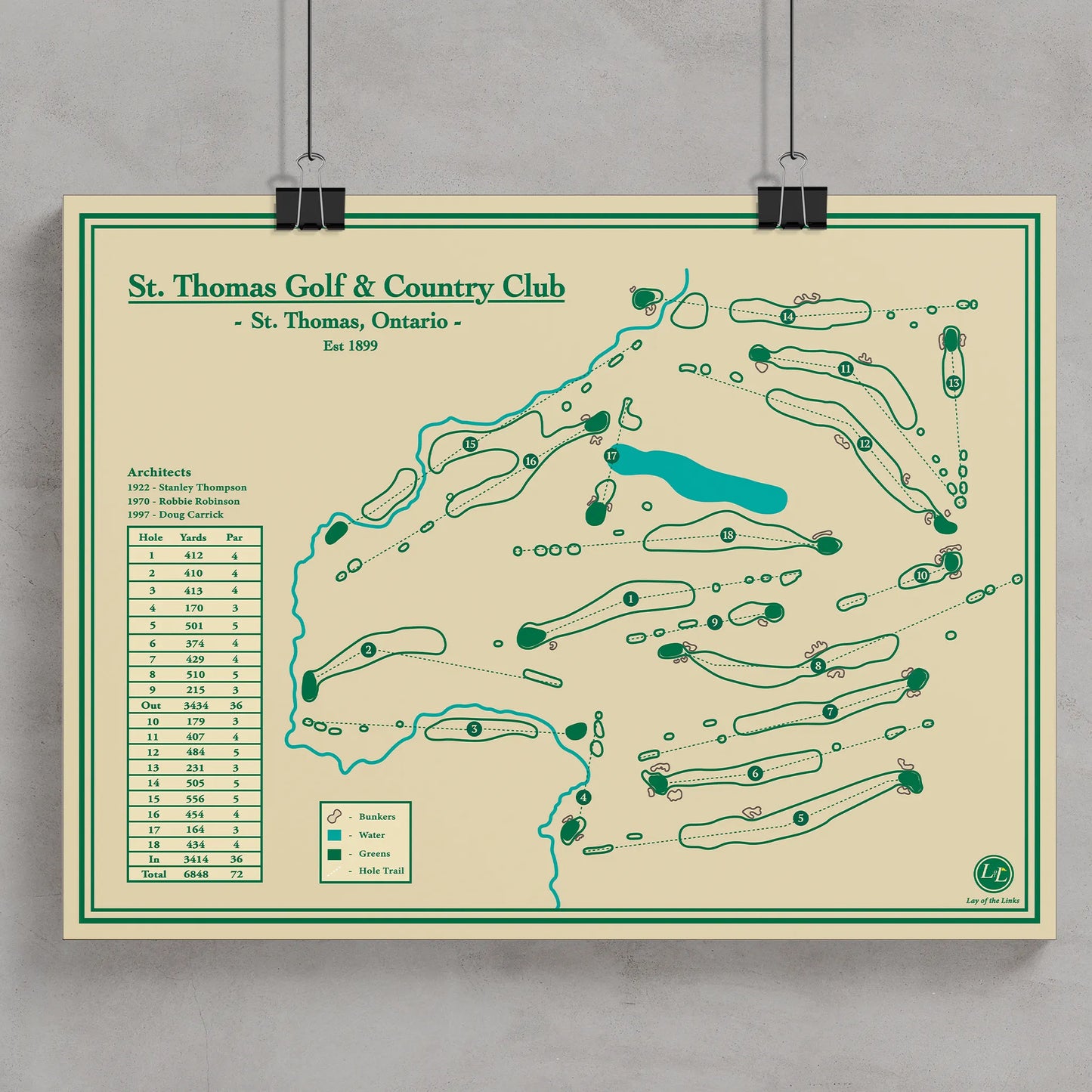 Course Map of St. Thomas Golf & Country Club on a beige background