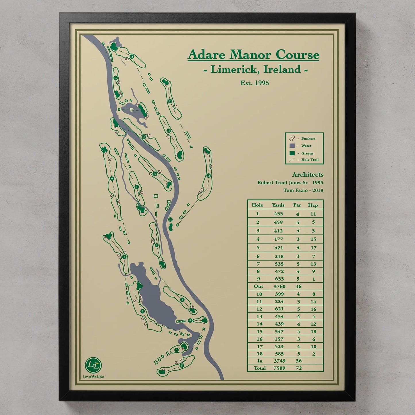 Course Map Blueprint of Adare Manor Course in Limerick, Ireland 