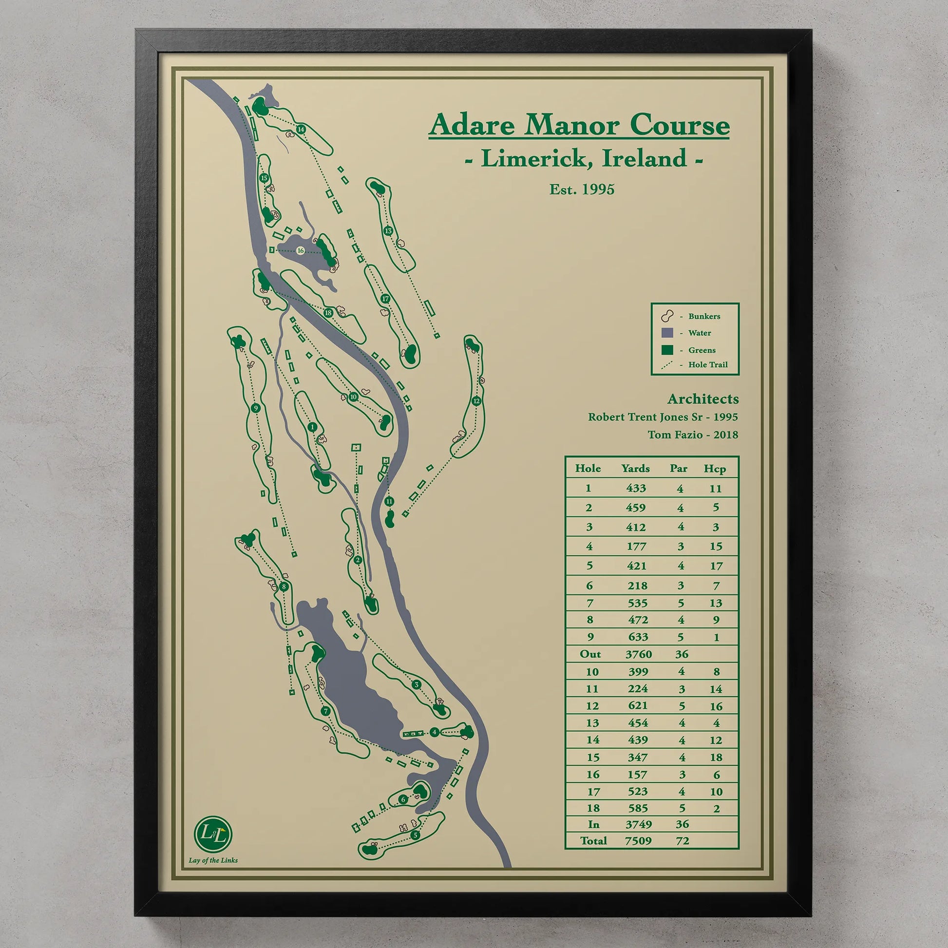 Course Map Blueprint of Adare Manor Course in Limerick, Ireland 