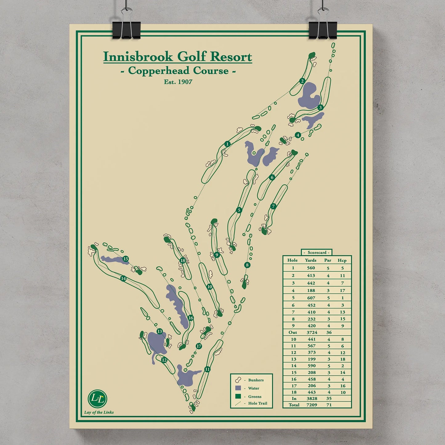 Golf course map of Innisbrook Golf Resort's Copperhead Course on a beige background.
